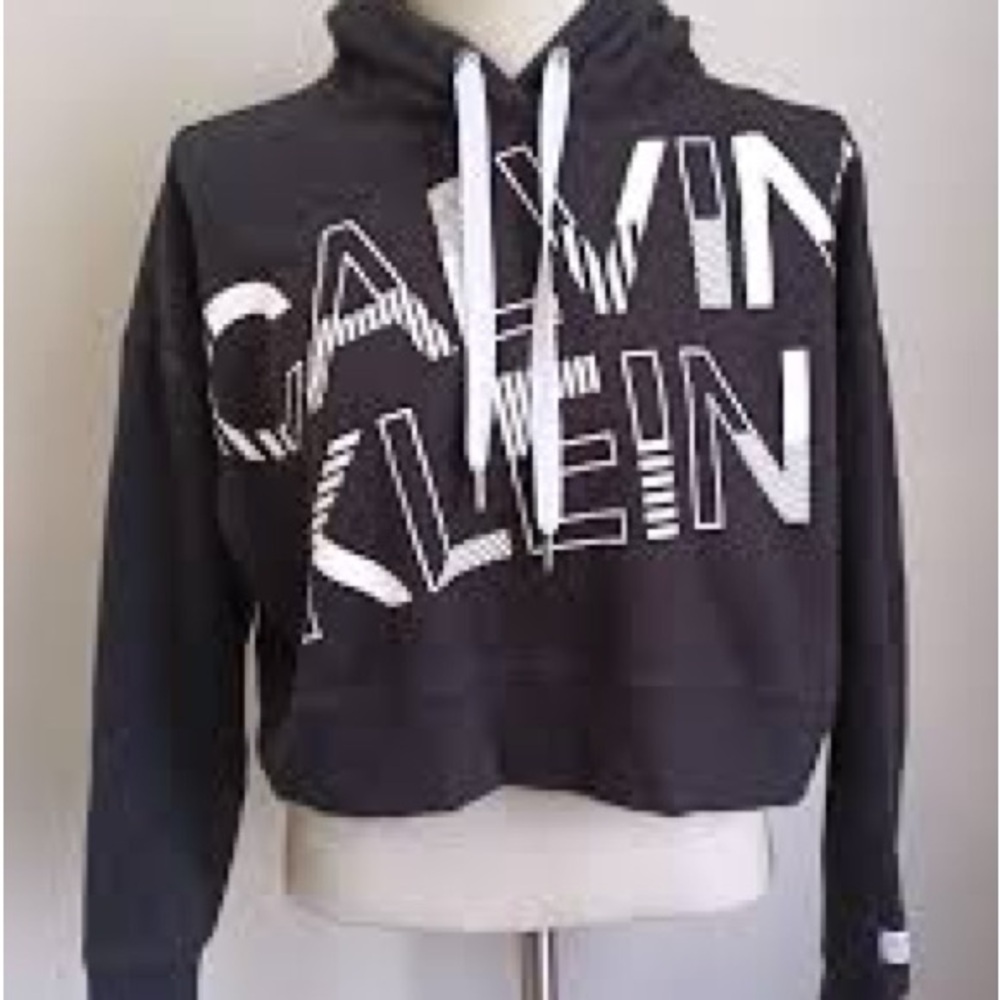 B&W Cropped Cowl Neck Calvin Klein drawstring hoodie